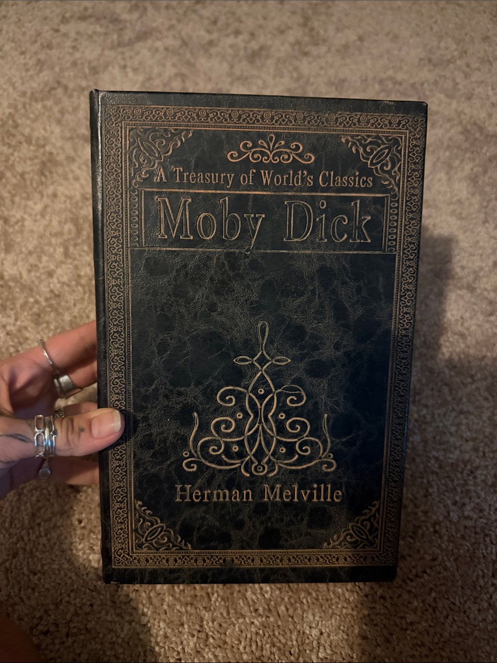 Moby Dick Hardcover Book Hide - Dark Green with Gold Foil